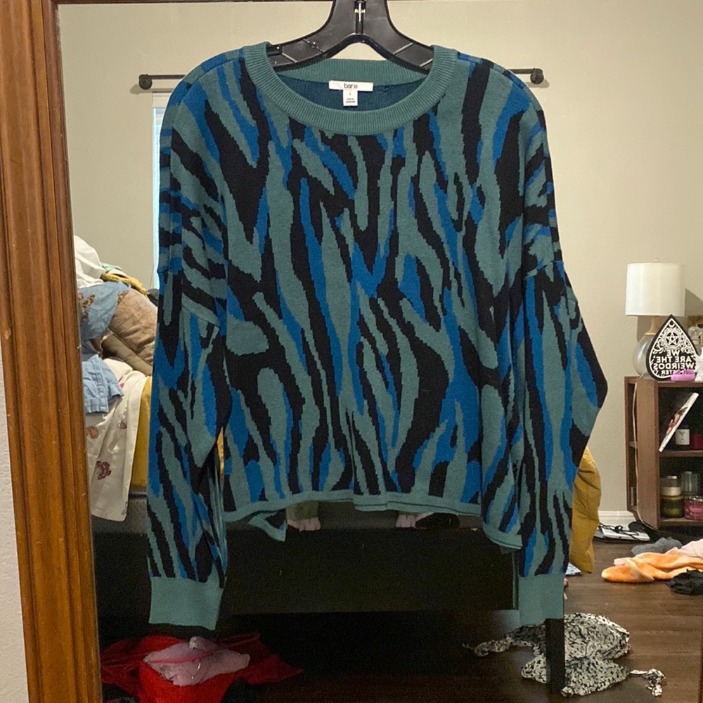 Blue green zebra sweater